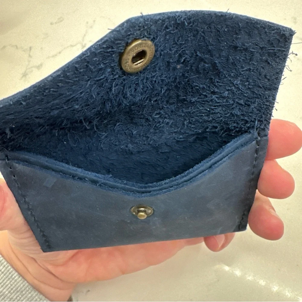 Portland leather goods Navy Leather Card Holder mini envelope blue snap close